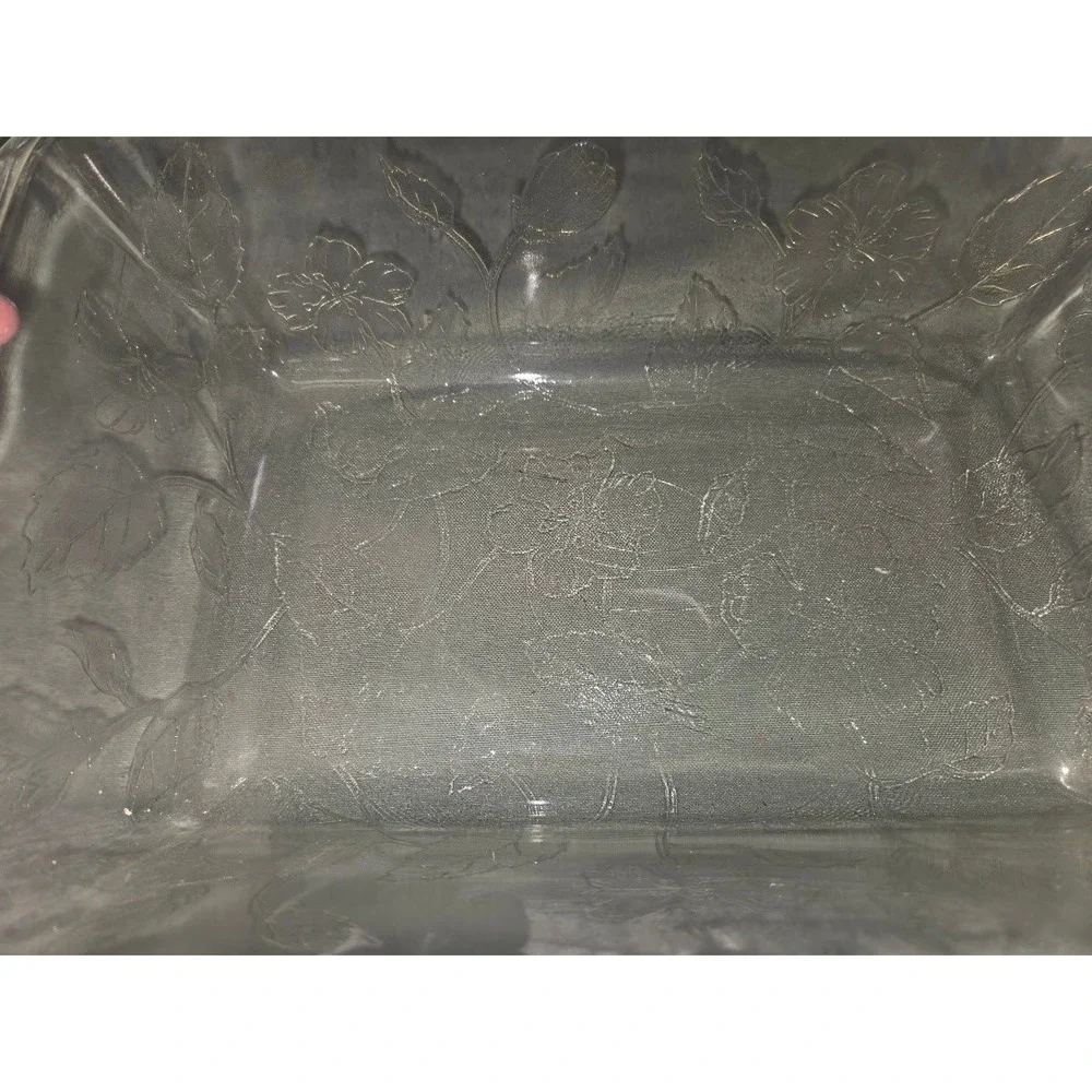 1940's Glassbake Loaf Pan Mckee Glass Ovenware Sears Roebuck Flamex Hibiscus
